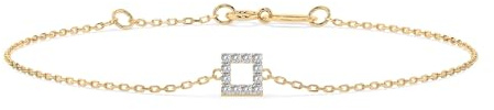 EDELIND 0.06 ct Diamant Armband mit Quadrat - Goldarmband Damen 585 Echtgold als Ankerkette mit 12 echten Diamanten - Armkette mit wählbarer Länge 16.5-21 cm