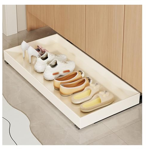 YJEUZCD Schuh Gestell Ausziehbar Veranstalter Für Schrank Schuh Kabinett, Rebound Gleitschiene Regal, Schuh Lagerung Für Eingang Kabinett Unten(Weiß,41x31cm)