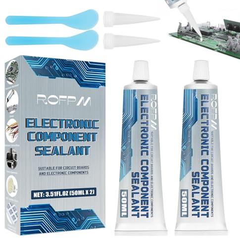 ROFPM Fast-Curing Insulating Silicone for Circuit Boards, Electronic Component Adhesive Kit, Weather Resistant High Temp Glue, LED Potting PCB Repair, Tubes Precision Tips, Scraper 2-Pack 50mL