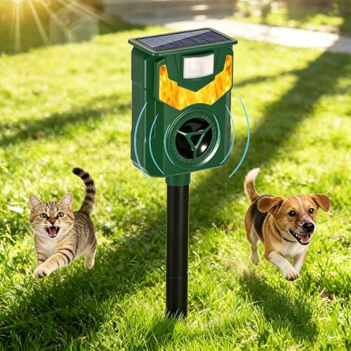 Ahuyentador Palomas, Solar para Animales, Ahuyentador de Gatos, Perros, Repelente de Gatos para Jardines, Resistente al Agua IP44 con Lámpara de Llama para Gatos, Perros, Ratones, Pájaros