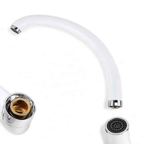 Topolenashop Canna di Ricambio Bianca per Rubinetto Cucina 35 x 28,5 cm – Becco Girevole e Direzionabile per Lavelli Monoforo e Miscelatori Compatibili, con Terminali Cromati e Rompigetto | 87429