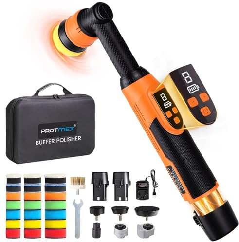 Protmex Mini Buffer Polisher - 12V RO/DA Car Polisher with 8 Variable Speeds - 1.2/1.6/2 Inch Orbital Polisher Machine with 22 Pads - Cordless Mini Polisher for Car Detailing Polishing Waxing, Long