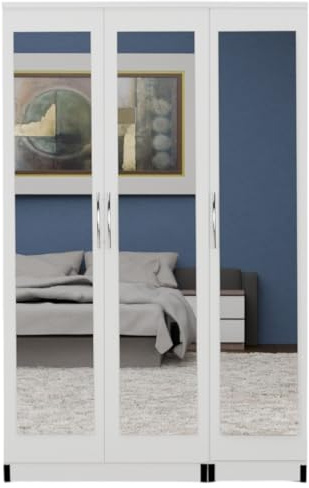 3-Door Mirrored Wardrobe – Ready Assembled Bedroom Storage with Shelves & Hanging Rails – Modern Full-Length Mirrored Wardrobe - 9 Colors Available (White)