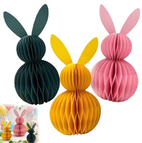 3/6 Stücks Ostern Deko Honeycomb, Osterdeko Hase Wabenbälle, Osterhase Papier Honeycomb Faltbar, Wabenhase aus Seidenpapier, Osterhasen für Innen, Wiederverwendbar Ostern Osterschmuck (3pc-B)