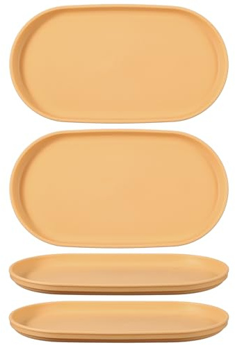 sourcing map 4Pcs Fast Food Serving Trays, 23.8x13cm Oval Reusable Restaurant Serving Trays for Kitchen Restaurant Coffee Fruit Burger Lunch Dessert, Creamy Yellow