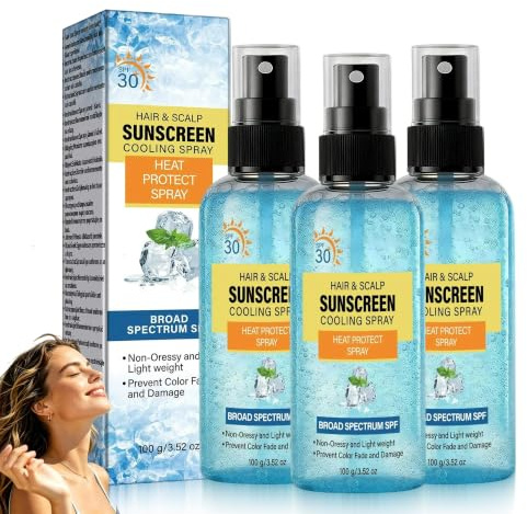 Haar Kopfhaut Sonnenschutz Spray, Kopfhautschutz LSF 30 UV-Schutzspray, Leichtes & Nährendes für Kopfhaut und Scheitel, Schützt vor Schäden und Austrocknung für Outdoor, Strand (3PC)