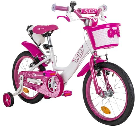 Actionbikes Kinderfahrrad Daisy 16 Zoll | Kinder Fahrrad für Mädchen - 4-7 Jahren - V-Brake Bremse - Kettenschutz - Luftbereifung - Fahrräder - Laufrad - Kinderrad (16 Zoll)