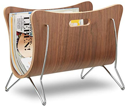 Relaxdays Zeitungsständer Holz, Bugholz, Zeitungskorb, modernes Design, robust, Tragegriffe, HBT 30 x 37 x 25 cm, natur, Braun