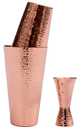 Prince of Scots Hammered Copper Cocktail Shaker Set with Jigger