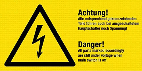 Warnschild - Spannung - Kunststoff selbstklebend - 10 x 20 cm