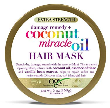 OGX Extra Strength Damage Remedy + Coconut Miracle Oil Hair Mask, Extra Hydrating & Softening Anti-Frizz Treatment to Help Repair Hair, Paraben-Free, Sulfated-Surfactants Free, 6 oz