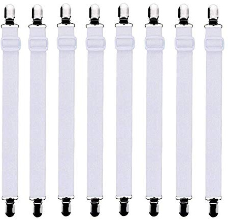 Bedecor verstellbare Bettlakenspanner, 8 Stück, Weiß, elastisch, für die Ecken von Bett, Matratze oder Sofa (30-120cm)