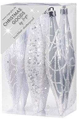 Inge-glas Weihnachtsschmuck Eiszapfen Oliven 6 STK. Kunstoff 15cm Christbaumschmuck Deko Weihnachten Christbaumkugeln Weihnachtsbaum weiß Glanz/matt