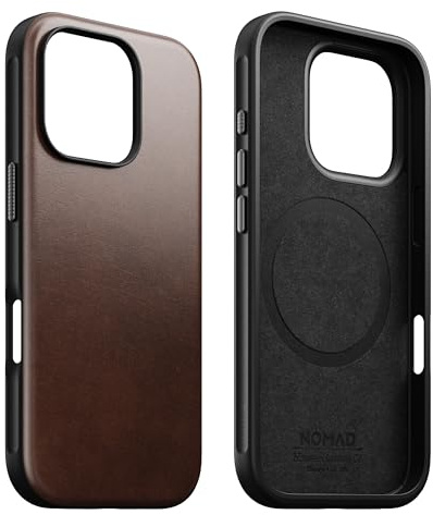 NOMAD | Modern Leather Phone Case for iPhone 16 Pro | Traditional Design with Modern Magnetic MagSafe | Premium Apple & Mobile Tech Essential | Rustic Brown Leather
