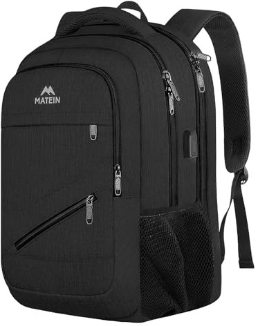 MATEIN Travel Laptop Backpack,17 Inch Business Large Backpack Bag With USB Charging Port, Water Resistant Work Rucksack Anti Theft Lightweight for College High School Men Women Casual Daypack, Black