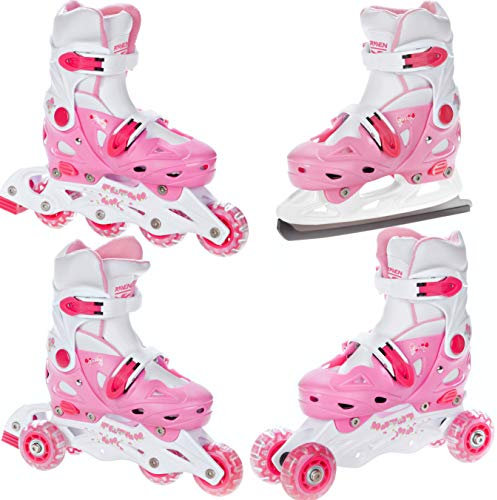 RAVEN 4in1 Inline Skates Triskates Rollschuhe Schlittschuhe Inliner für Kinder Mädchen Jungen verstellbar (Balloon Pink, 29-32 (18cm-20cm))