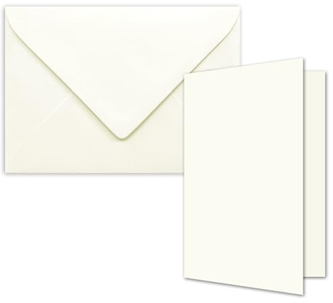 25x DIN B6 Faltkarten Set mit Umschlägen in Naturweiß (Weiß) - 120 x 170 mm - ideal für Einladungskarten, Hochzeit, Taufe, Kommunion, Konfirmation - Marke: FarbenFroh