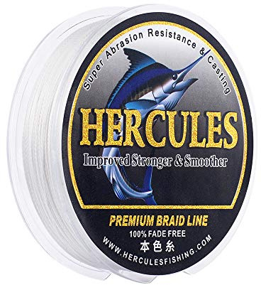 HERCULES Farbechte Geflochtene Angelschnur, 100m PE Geflochtene Schnüre, 4 Stränge Multifile Angelschnur, 6lb Test für Salzwasser und Süßwasser, Weiß, 6lb, 100m