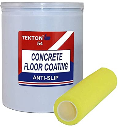 Chemicar Concrete Anti-Slip Floor Coating Paint for Concrete Floors, Driveways, Basements, Stairs, or Walkways (Gray, 1 Gallon + 1 Roller), Grey