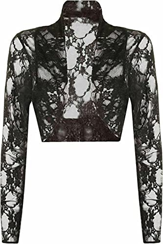 StyleWear Damen-Bolero, kurzer Spitzen-Bolero, Übergröße, langärmelig, Cardigan, Schwarz , 52-54
