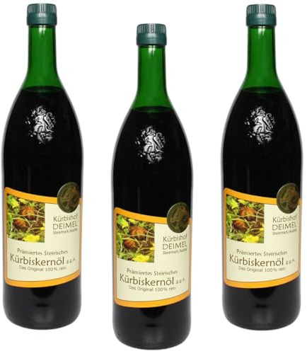Kürbishof DEIMEL Steiermark/Austria - Offerta risparmio 3 x 1000 ml - Olio di semi di zucca - Originale della Stiria - Direttamente dal produttore