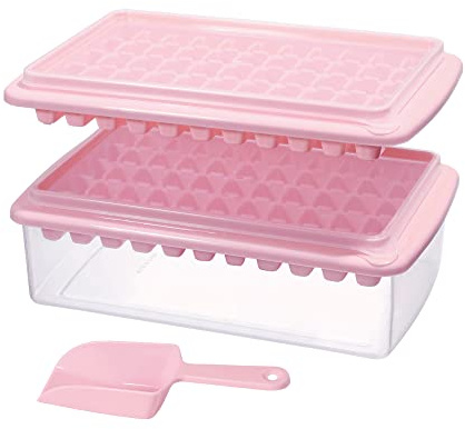 Ice Cube Tray with Lid and Bin for Freezer, Easy Release 55 Nugget Ice Tray with Cover, Storage Container, Scoop. Perfect Small Ice Cube Maker Tray & Mold. Flexable Durable Plastic, BPA Free