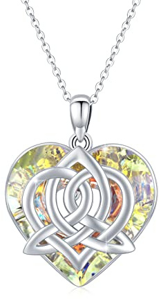 TRISHULA 925 Sterling Silber Kette Herz Kristall Anhänger Geburtsstein Halskette für Mama Tochter Frau Freundin