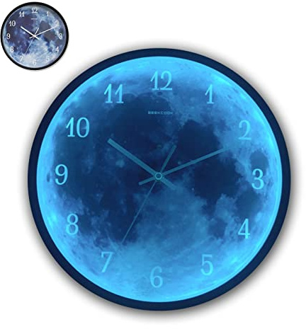 IRON JF LED sprachaktivierte Induktion beleuchtete Wanduhr,küchenuhr lautlos Metallrahmen Glasoberfläche stilvoll modern mit für Haus,Wohnzimmer, Küche, Schlafzimmer und Höhle (30cm, Schwarz)