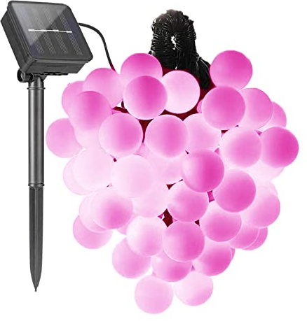 KINGCOO Solar Ball String Lights Outdoor, Waterproof 23ft 50LED Solar Powered Globe Ball Decorative Fairy Lights for Indoor Garden Home Wedding Party Christmas Lighting Decorations (Pink)