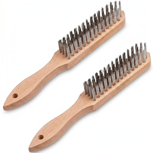 FUGACI Set of 2 Wire Brush Wooden Handle Wirebrush, Heavy Duty Brushes For Cleaning Scratch, Rust Removal & Tool Automotive, Paint, Welding Slag Household Clean Metal Brush