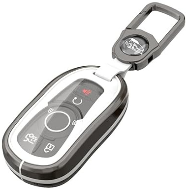 K LAKEY Metal Key Fob Cover,Compatible with Buick Enclave Lacrosse Verano Encore Regal Envision Cascada GL8,Alloy Armor TPU Key Fob Case Protector Shell Holder White