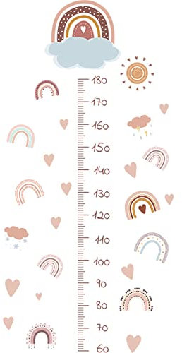 Hava Kolari Regenbogen Wandtattoo Messlatte Wandaufkleber für Kinder Dekorative Abnehmbare DIY Vinyl Wandstickers mit 60-180 cm Lineal für Kinderzimmer, Spielzimmer