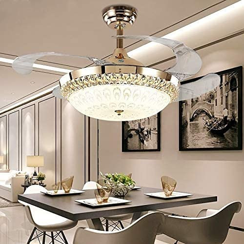 Crystal Gold Ceiling Fans With Lights And Remote，Luxurious Negative Ion Invisible Ceiling Fan Light，Ceiling Fans Light Tricolor Dimming Living Room Ceiling Lamp Home Decor Chandelier Interesting