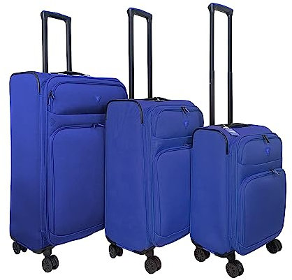 ABISTAB erweiterbar Stoffkoffer Set 3-teilig - Weichschalenkoffer Trolley - Reisekoffer mit 4 Rollen & TSA Schloss - Handgepäck & große Koffer, Blau