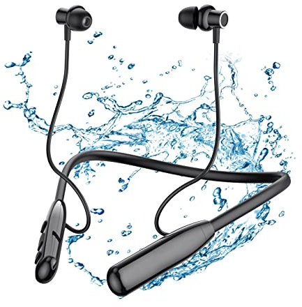 SOPPY Neckband Headphones Bluetooth 5.3 In-Ear Headphones with Mic Wireless Earphones, IPX6 Sport Earbuds Wireless for Running, Lightweight Earphones Magnetic Headset with 30 Hours Playtime - Black