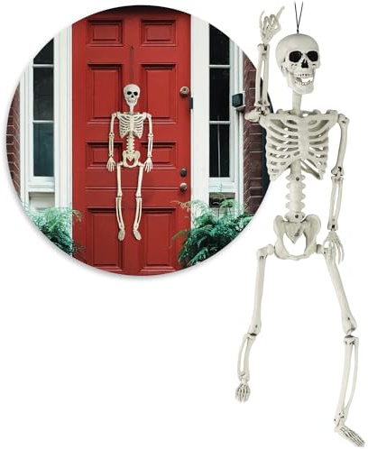 com-four® 90cm Deko Skelett für Halloween, XXL-Skelett aus Kunststoff | Skelett mit beweglichen Gelenken - hoher Grusel-Faktor für Halloween