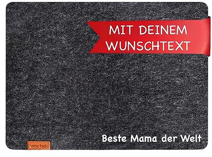 wortek Edles Platzset Filz 4er Set mit Wunschtext, Tischsets Abwaschbar, Platzdeckchen Tischuntersetzer Untersetzer Teller - Filzuntersetzer Tischunterlage Teller Untersetzer Dunkelgrau 44x32 cm