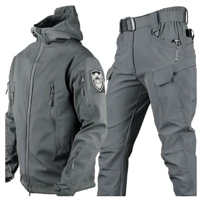Snowboardskiddräkt För Män, Vinter Skidjacka Med Luva För Män Med Armband Och Byxor Med Bältesset, Vattentäta Vindtäta Snödräkter I Två Delar, För Skidåkning, Snöskoter, Vandring (Color : Gray, Size
