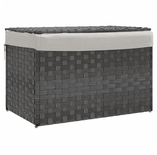 vidaXL Wäschekorb mit Deckel Grau 55,5x35x34 cm Poly Rattan