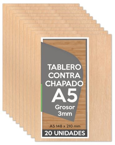 Planetacase - Tablero Contrachapado A5 148x210 x 3mm (20 paneles) - Tableros de madera para Bricolaje, Manualidades, Corte, Marqueteria, Artesanía - Madera