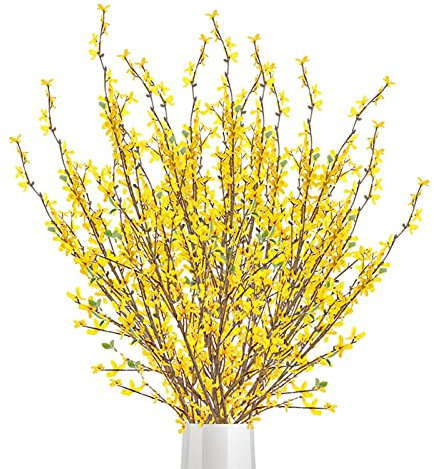 Mokylor 5 Fiori Artificiali di Forsizia, Fiori di Orchidee Artificiali a Stelo Lungo da 39 Pollici, Steli di Fiori di Forsizia di Seta Finti, Fiori di Orchidee Gialle per Ghirlande Primaverili per(#1)