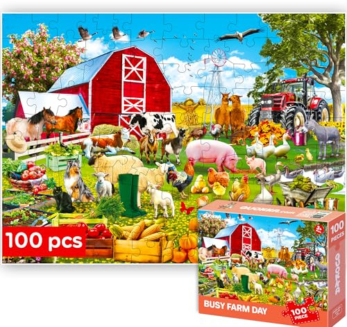 QUOKKA Puzzle 100 Piezas para Niños de 4 5 6 años – Solo Rompecabezas Niños de 7 8 9 años - Juegos Puzzle Animales Realistas de Granja - Puzzle Niños 5 años - Juguetes de Regalo para Niñas y Niños