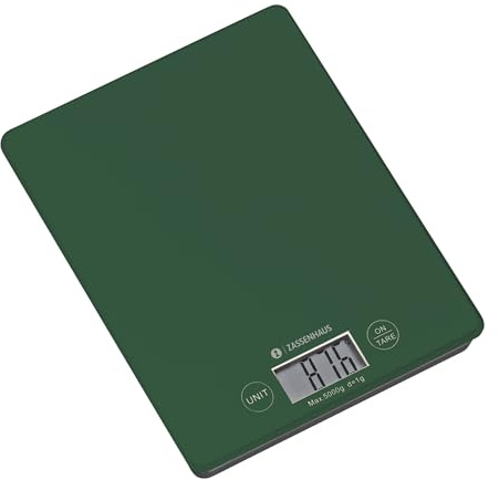 ZASSENHAUS Küchenwaage digital BALANCE/Digitalwaage mit max. 5kg in 1g Schritten/Hochwertige Haushaltswaage mit 2 Batterien inkl. / 16,5 × 21,5 × 2 cm/Deep forest