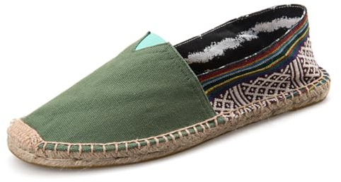 M&Catree Alpargatas para Mujeres y Hombres en Canvas Espadrillas Antideslizante Slip-on Alpargata Unisex Adulto Mocasines Planos - Verde Militar Étnico, CN 45