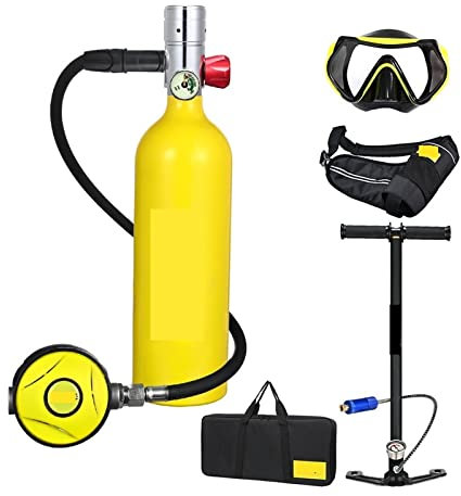 BINGNU Mini-Tauchflasche Tragbare Sauerstoffflasche for Tauchen Mit 1 L Fassungsvermögen für Angeln, Schnorcheln und zur Notfallrettung(Color:Yellow Bottle Silver Head)