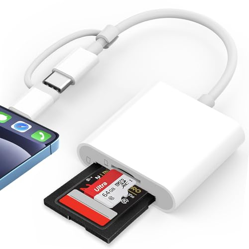 SD Kartenleser für iPhone, Lightning & USB C Adapter SD Karte für Micro SD/SD, Typ C Kartenlesegerät für iPhone16 15 14 13 iPad Mac Galaxy Laptop