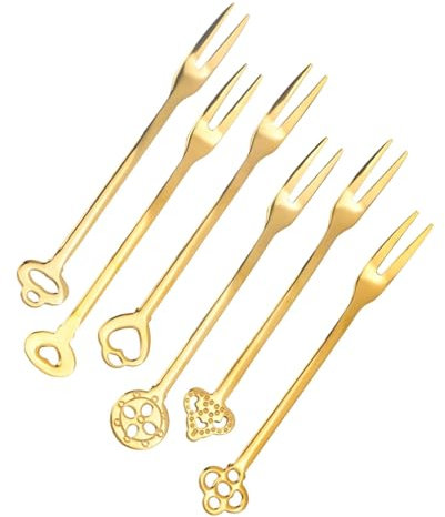 Lot de 6 fourchettes à cocktail argentées en acier inoxydable - Mini fourchette à apéritif - Fourchette à fruits