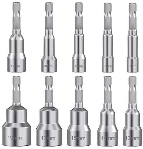 Rseuphiee 10 Pièces Douille Visseuse, Magnétique Douilles Hexagonale 6/7/8/10/12/13/14/15/17/19, Foret Prise De Adaptateur à Douille, pour Perceuse à Main, Tournevis Électrique, Clé à Douille