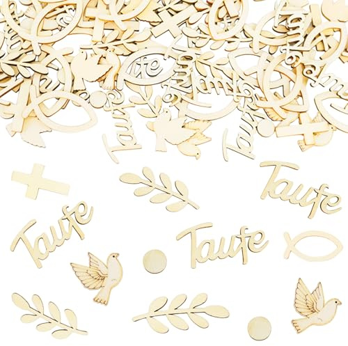 160 Stück Taufe Konfetti Holz, Kommunion Deko für Mädchen Junge, Streudeko Tischdeko, Sakramente Babyparty Esstisch