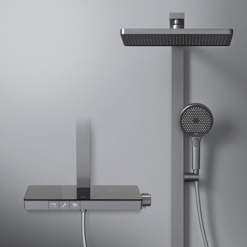 EMKE Sistema de Ducha Termostática, 4-en-1, Barra de Ducha con Placa Termostática de 40 cm, Ducha de Lluvia Termostática,Antracita Mate